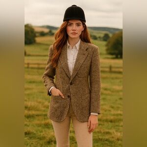 Vintage 100% Wool Dupuis Blazer Tweed Brown oversized neutral wood buttons S M